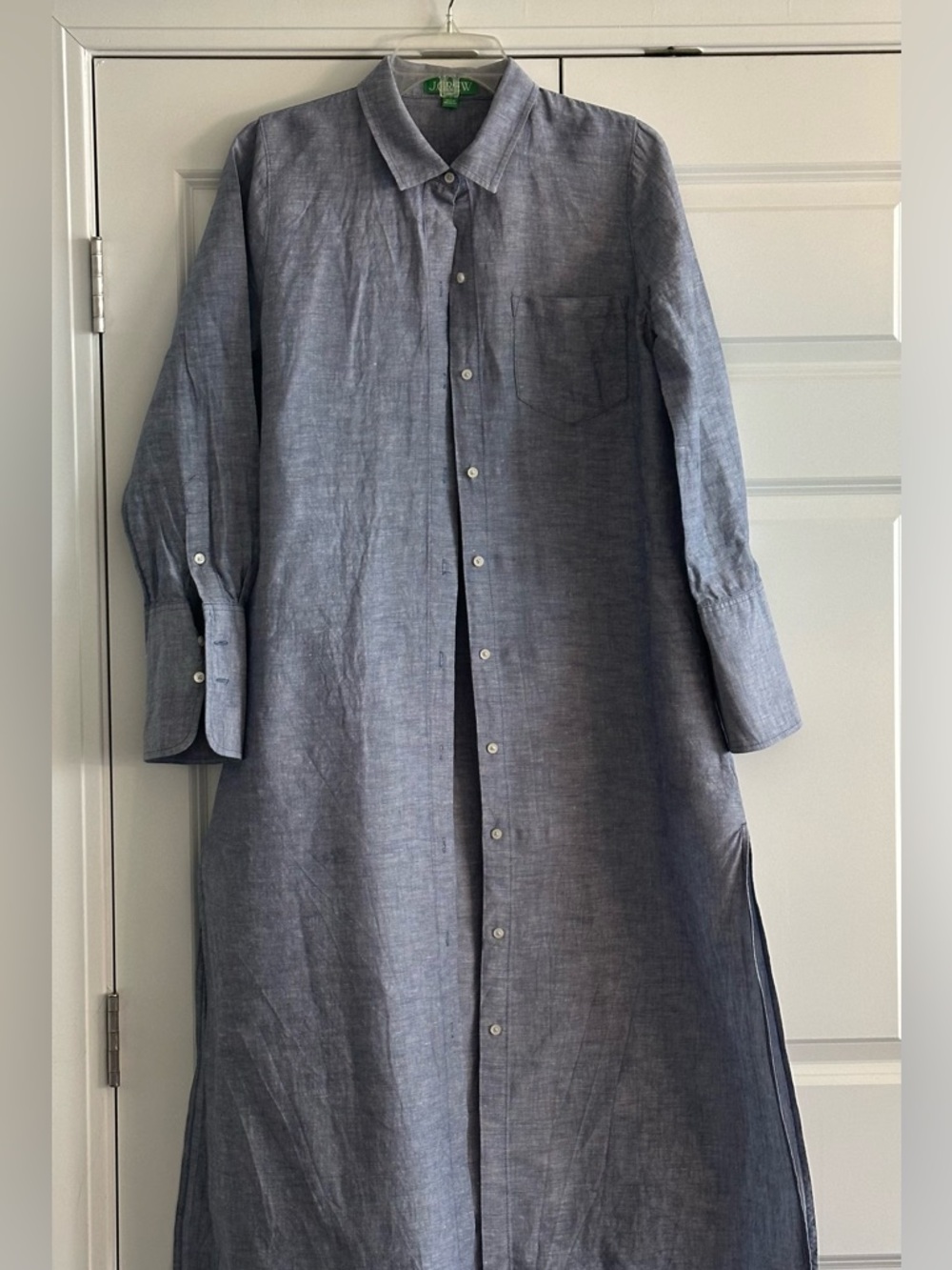 Jcrew. Long Button-Front Chambray Shirt Dress - Blue
Side slits.  Small